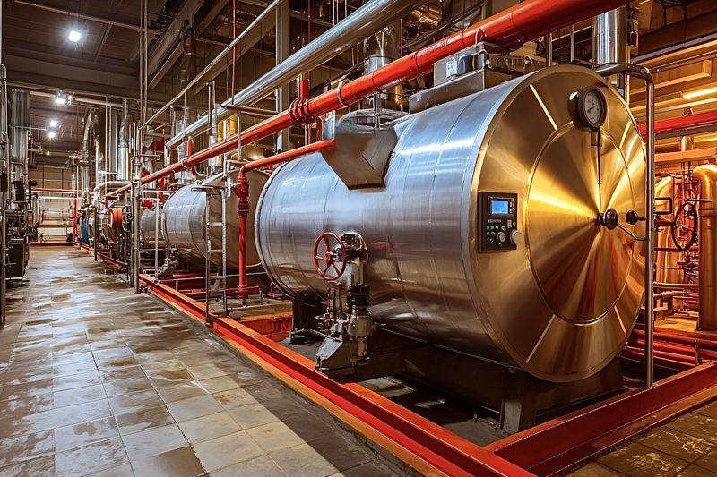 Caldera industrial con tratamiento químico de agua